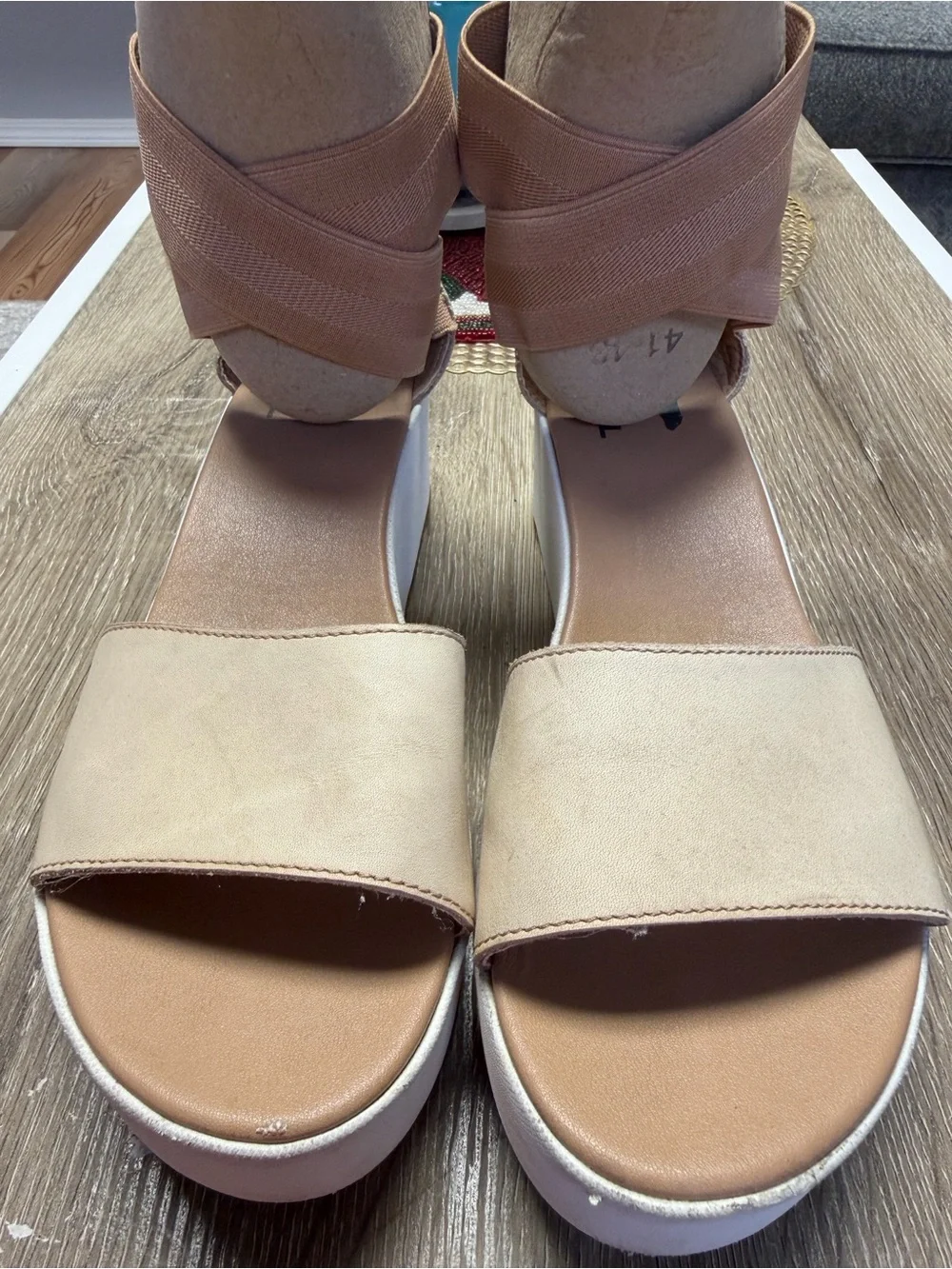 SOREL Cameron Tan Leather Flatform Wedge Ankle Strap Sandals Size 9.5